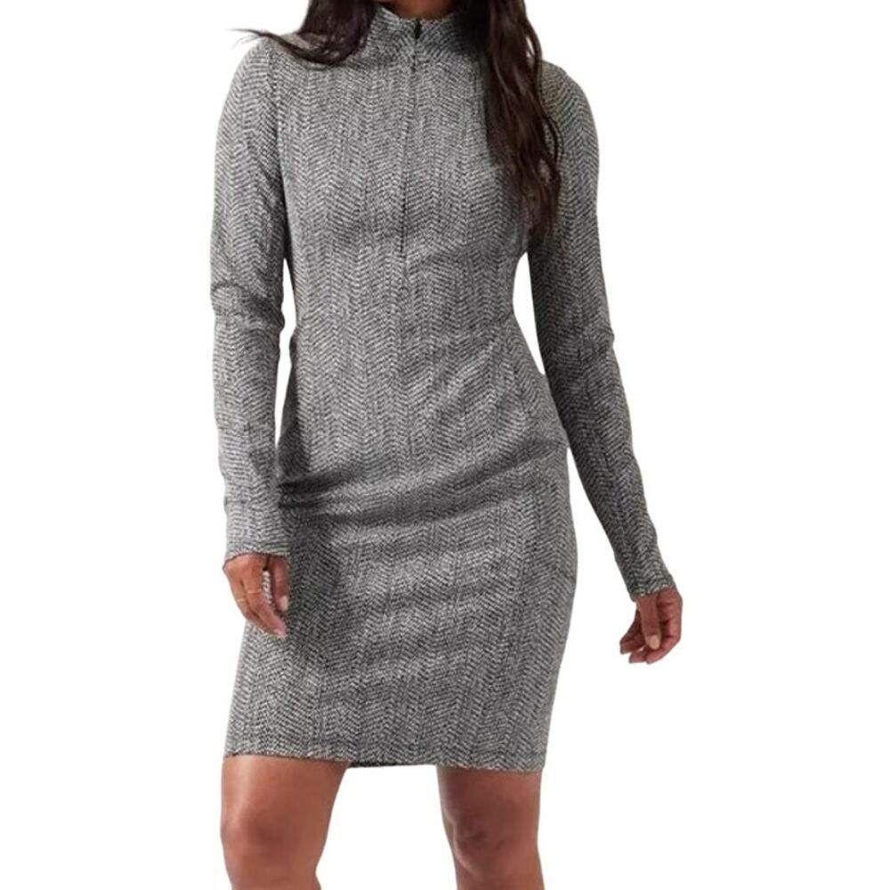 Athleta Delancey Texture Dress Half Zip Turtleneck Quick Dry Briaden Black M